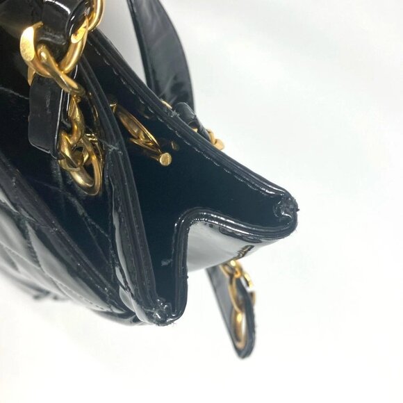 CHANEL Quilted Double Chain Bag Shoulder Bag enamel Black/Gold - Picture 4 of 16